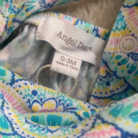 NWT Angel Dear Mermaid Scales Sunsuit Ruffled Romper 0-3M Pink Blue Bamboo - Picture 3 of 9